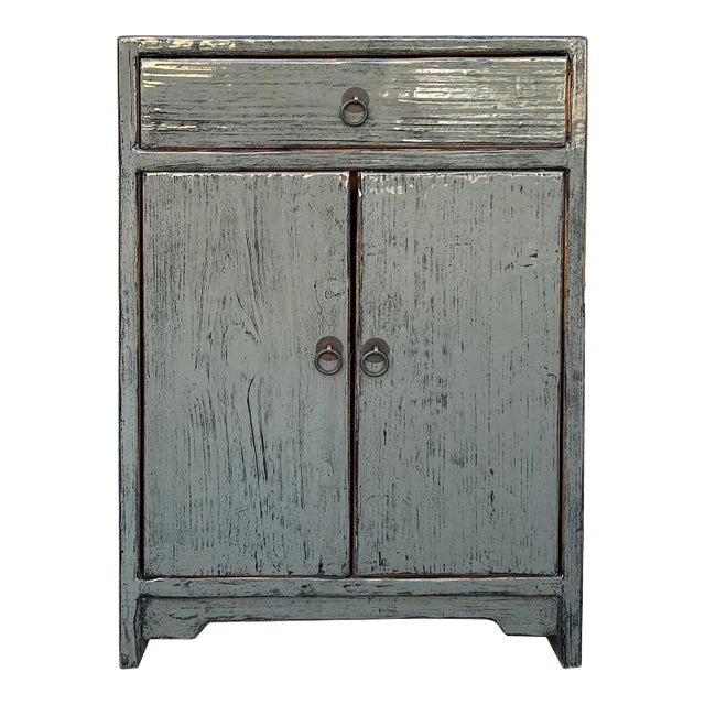 Distressed Gloss Gray Drawer Small End Table Nightstand Cabinet For Sale
