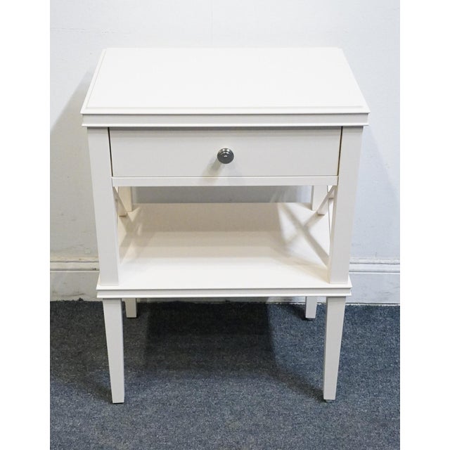 POTTERY BARN Clara Lattice Collection Contemporary Modern 21" Nightstand in Sky White Finish 28.25" High 21" Wide 15" Deep...