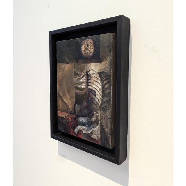 Beautiful macabre composition with warm tones. Circa 1980s. Framed in black box frame. Signed "Dimick" on back. Attributed...