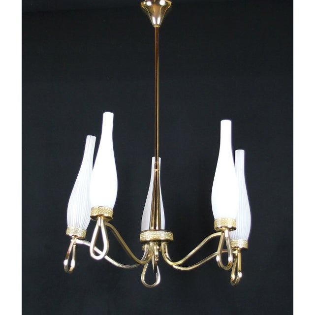 Maison Arlus, Brass and White Opaline Chandelier Mid-Century France For Sale - Image 9 of 9