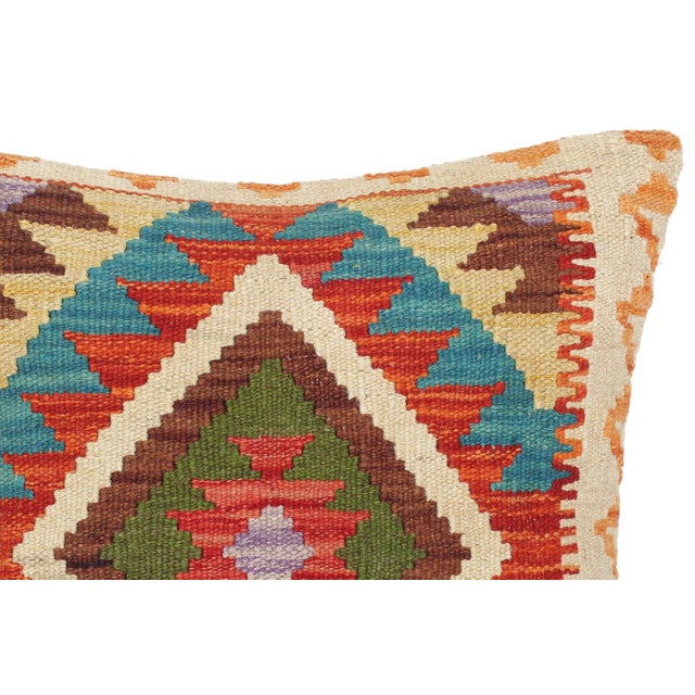 Rustic Bohemian Turkish Ela Hand Woven Kilim Throw Pillow For Sale - Image 3 of 5