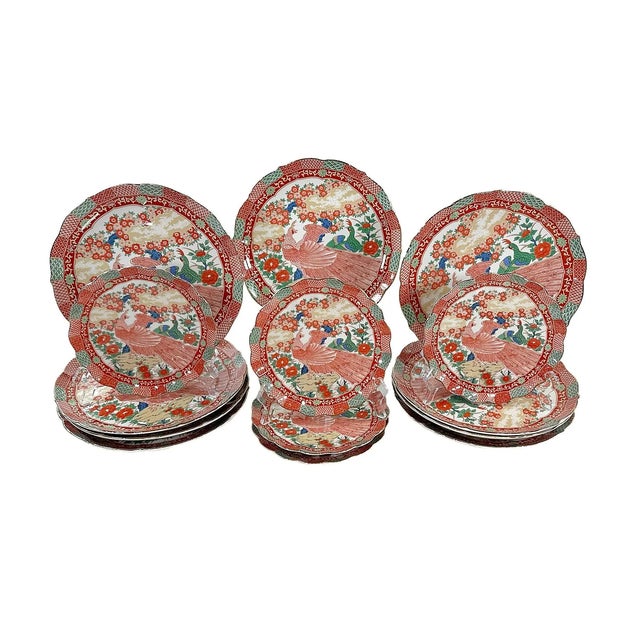 1980s Gumps of San Francisco Imari Orange & Green Porcelain Dinnerware Plates- Set of 16 For Sale In Houston - Image 6 of 8