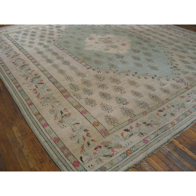 1880s Beige Floral Medallion Antique Turkish Oushak Ghiordes Rug 13' X 14'6" Handknotted Wool Carpet For Sale In New York - Image 6 of 7
