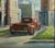This artwork titled "Red Pick up" c.1970 is an oil painting on hardboard by American artist John Schweikhard, b.1938. It...