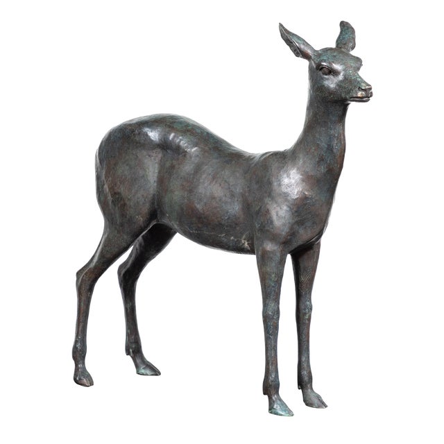 Large, Cast Bronze Doe, circa 1940 For Sale