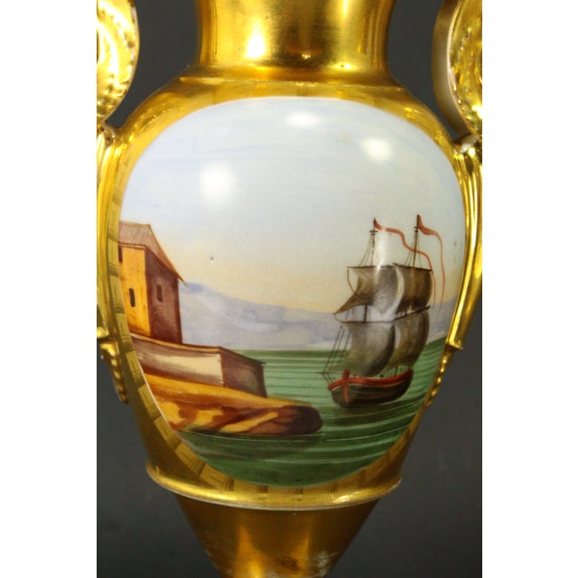 Early 19th C. Empire Old Paris Porcelain Fire Gilt & Painted Vases, a Pair For Sale - Image 17 of 18