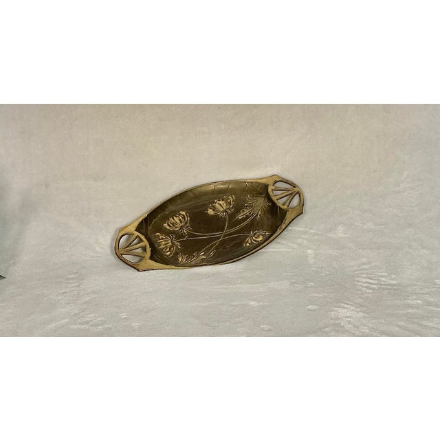 Antique Art Nouveau Brass Decorative Serving Tray Floral Motifs, Late 19th-Early 20th Century For Sale - Image 4 of 12