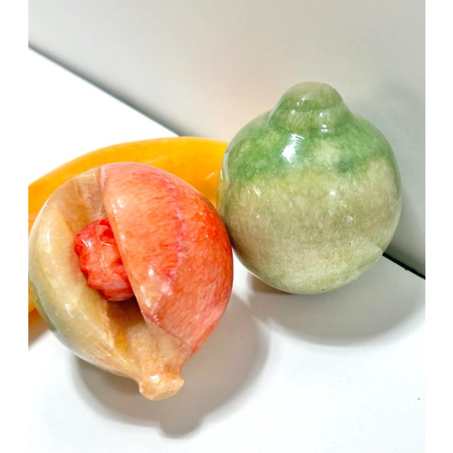 Mid-Century Modern Vintage Hand-Carved Stone Fruit Set – Banana, Peach & Pear Decorative Sculptures For Sale - Image 3 of 7