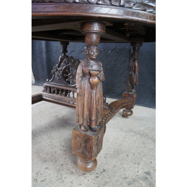 Chestnut Antique French Breton Brittany Maritime Figural Carved Chestnut Dining Table For Sale - Image 8 of 16