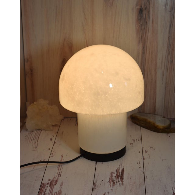 Mid-Century Modern Vintage 1970s Mid-Century Modern Glashutte Limburg White Glass Mushroom Table Lamp Model A743 For Sale - Image 3 of 18