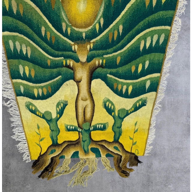 Green Hand Woven Wool Tapestry Feminist Textile Art Wall Hanging Judy Chicago Homage, c.1970's For Sale - Image 8 of 11