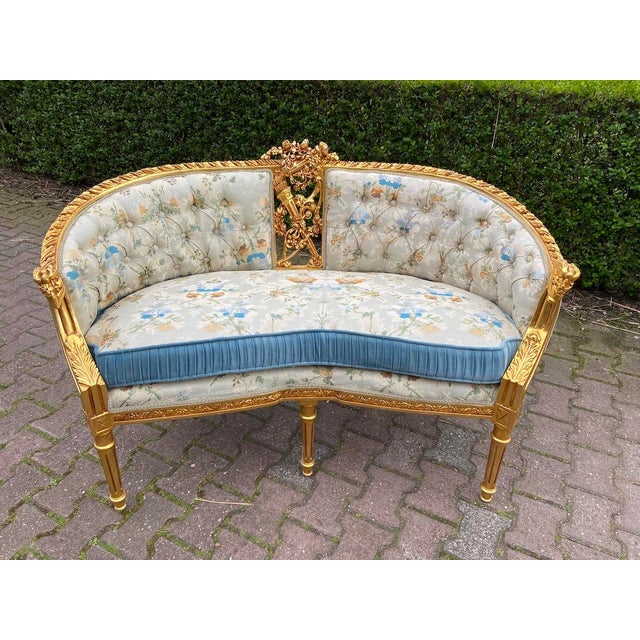 Late20C French Maker Louis XVI Gold Beech Settee - 1 Pc For Sale - Image 10 of 12