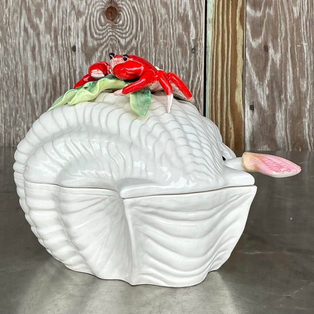 Coastal Vintage Coastal Glazed Ceramic Crab Tureen For Sale - Image 3 of 9