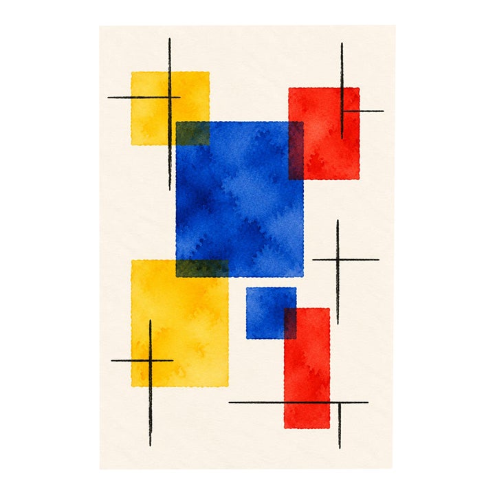 Midcentury Modern Abstract Art Print – Blue, Red and Yellow Geometric ...