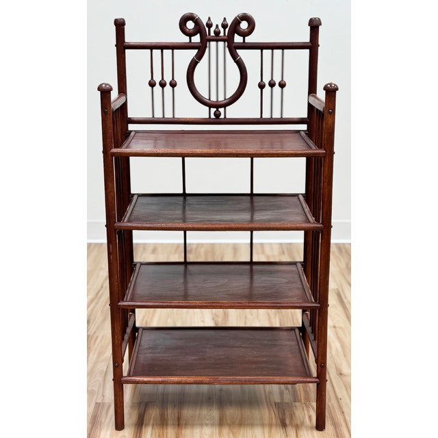 Victorian Antique Mahogany Lyre Motif Bookshelf Etagere For Sale - Image 3 of 11