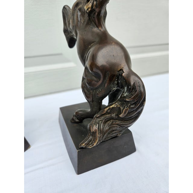 Vintage Bronze Rearing Horse Sculptures or Bookends For Sale - Image 11 of 15