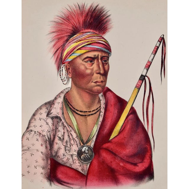 Portraiture Not-Chi-Mi-Ne, an Ioway Chief: Original Hand-Colored McKenney & Hall Lithograph, 1848 For Sale - Image 3 of 6
