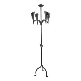 Hand Forged Wrought Iron Floor Candelabra 50″ (127cm) Antique Copper Patina 5-Arm Candle Holder Gothic Medieval Wedding Decor For Sale