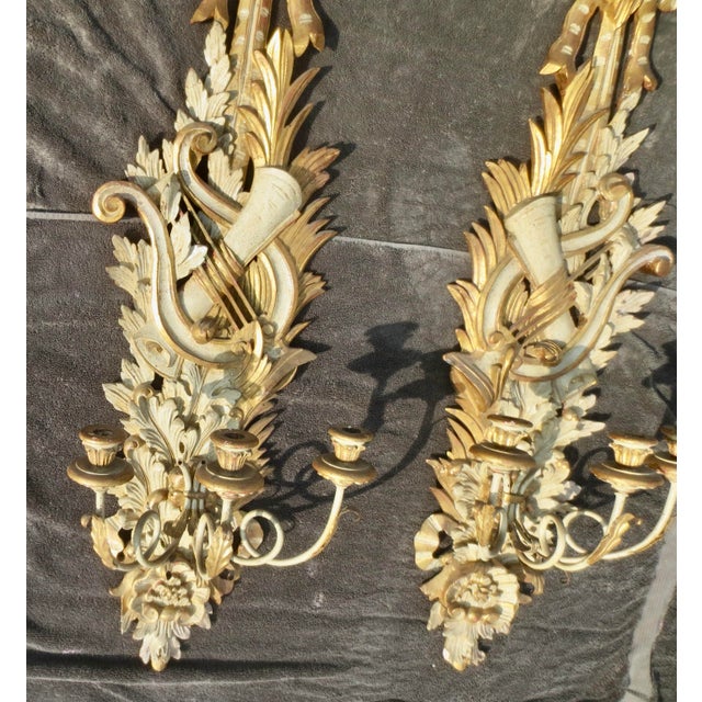 1900 - 1909 1900s Italian Gilt Wood Carved Sconces - Pair of 2 For Sale - Image 5 of 11