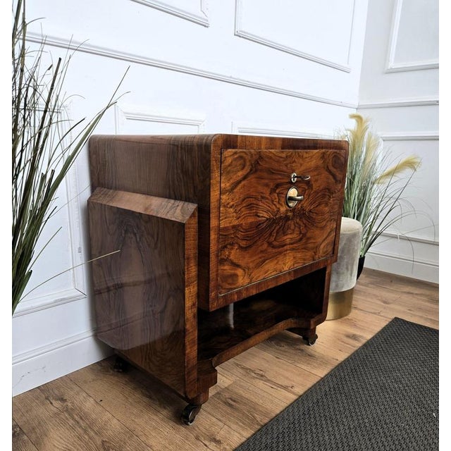 Vintage Italian Art Deco Veneer Burl Wood Dry Bar Cart Cabinet, 1950s For Sale - Image 6 of 10