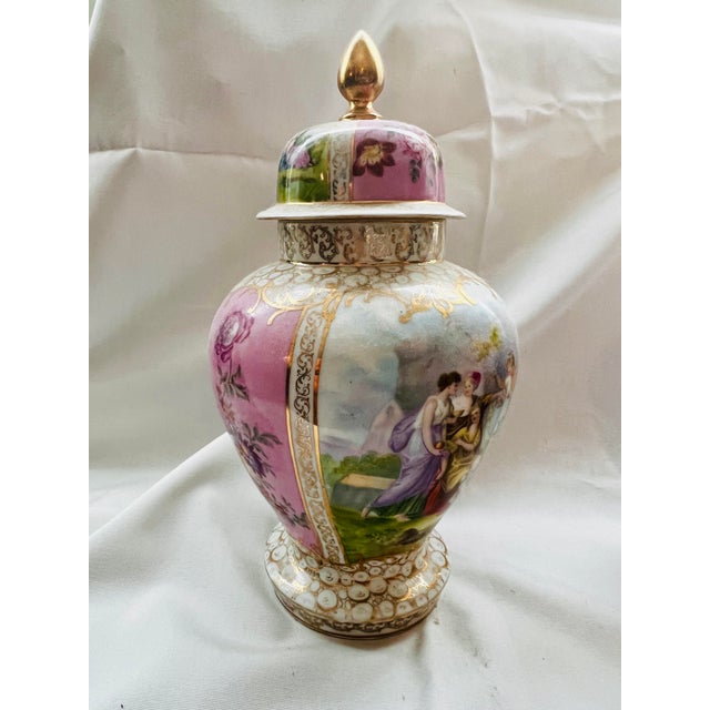 Vintage German Kalk-Style Gilt Porcelain Covered Urns — Pair For Sale - Image 4 of 9