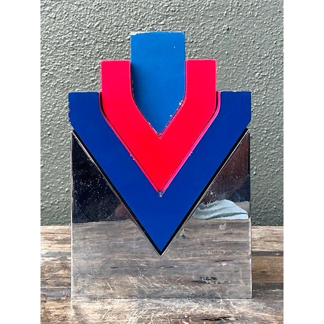 Vintage Postmodern Stacked Wood and Chrome Sculpture For Sale - Image 10 of 12