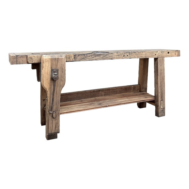 Large Antique Carpenter's Workbench in Oak, 1920s For Sale