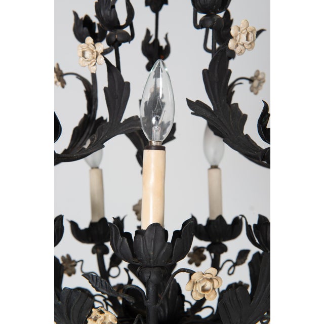 1950s Hollywood Regency Style Italian Black Metal Floral Chandeliers - a Pair For Sale - Image 13 of 18