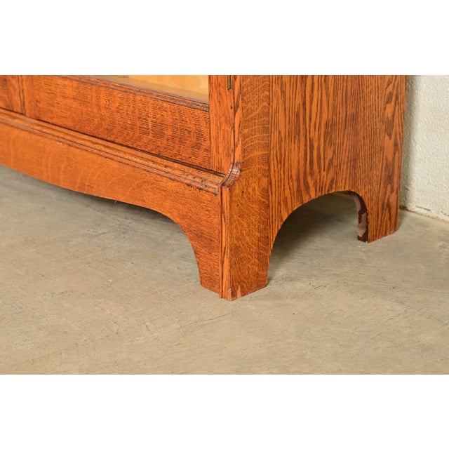 Antique Victorian Carved Oak Two-Door Bookcase Cabinet | Circa 1920s For Sale - Image 9 of 13