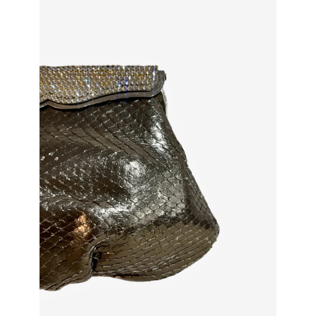 1980s Varon Pewter Snakeskin Clutch With Swarovski Crystal Frame For Sale In New York - Image 6 of 11