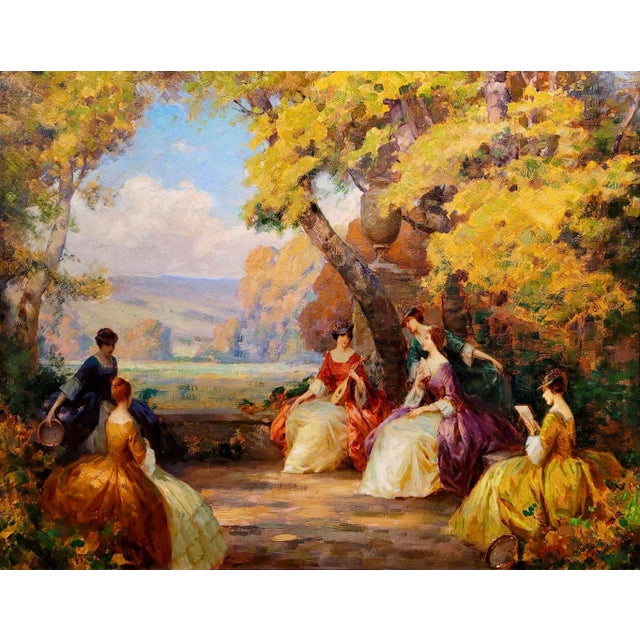 American Joseph Tomanek-19th Century Elegant Women Having an Outdoor Party-Oil Painting For Sale - Image 3 of 12