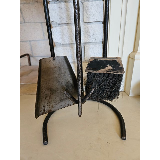 1960s MCM Eames Style Wrought Iron Fireplace Tool Set For Sale - Image 6 of 6