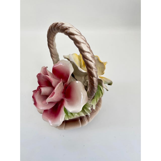Vintage Italian Capodimonte Pink & Yellow Roses Porcelain Centerpiece Basket For Sale In Boston - Image 6 of 9