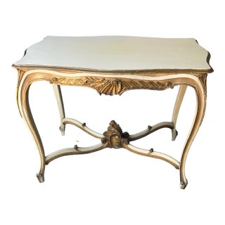 1940s Vintage French Foyer Console Table W Patinated Painted Finish Color Creme With Warmth , Most Like the Cream at the Top of Raw Milk. For Sale