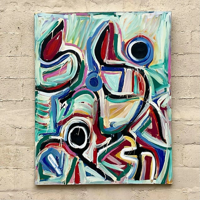Abstract Vintage Terry Frid Oil on Canvas Multicolor Abstract Painting For Sale - Image 3 of 10