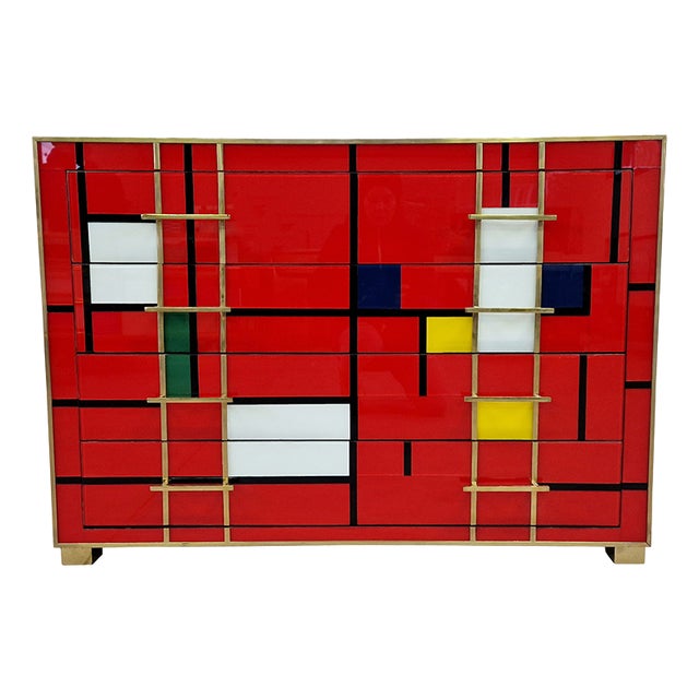 Four-Drawer Dresser in Multicolored Murano Glass, 1980s For Sale