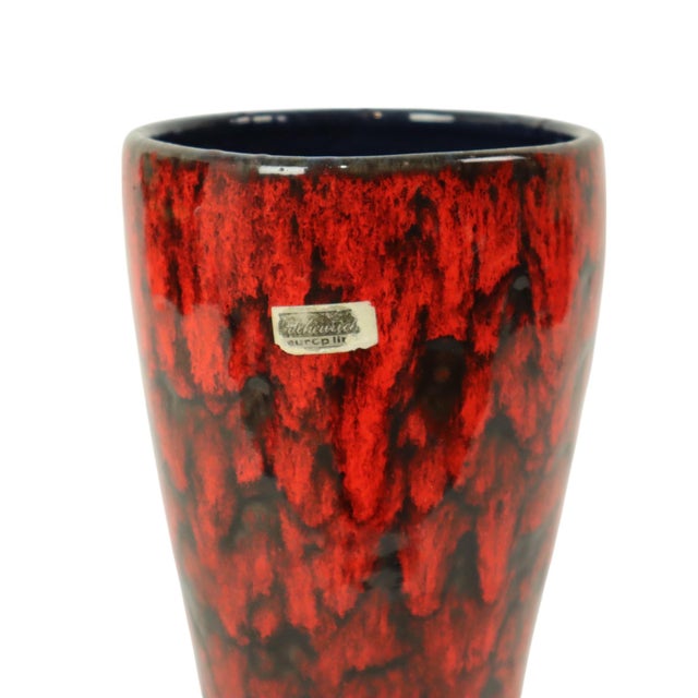 Beautiful vintage red vase featuring a glossy, raised 'Fat Lava' glaze; a Scheurich vase from the ‘Europ Line’ (West...