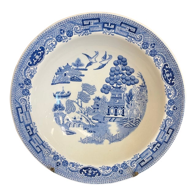 Vintage 1940s Blue Willow Ironstone Cereal Bowl by Josiah Wedgwood For Sale
