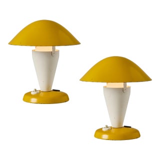 Pair of 1940s Josef Hurka Yellow Adjustable Shade Table Lamps for Napako For Sale