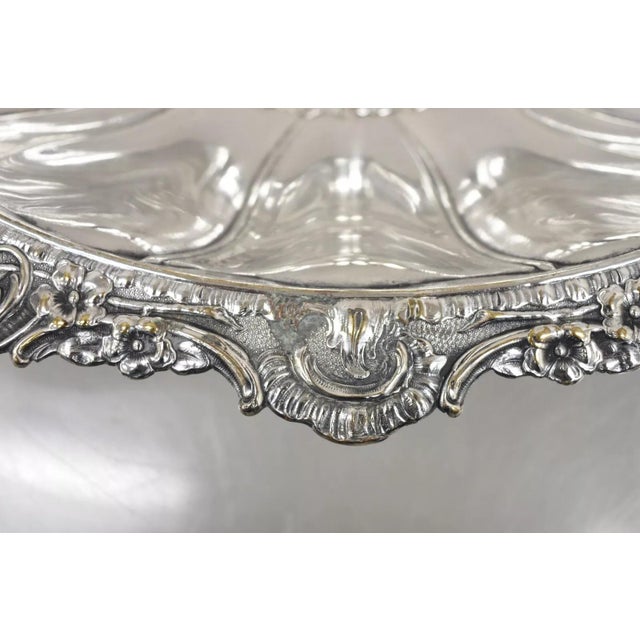 Vintage English Victorian Floral Repousse Ornate Twin Handle Footed Dish Bowl For Sale - Image 11 of 12