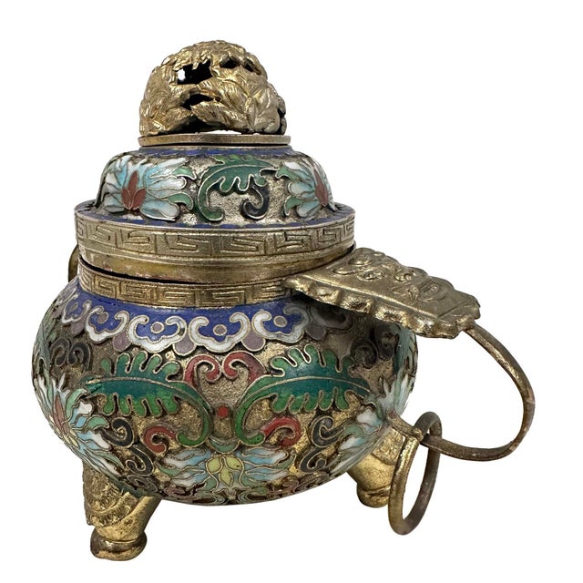 Early 20th Century Early 20th Century Antique Chinese Cloisonné Enamel Tripod Censer For Sale - Image 5 of 10