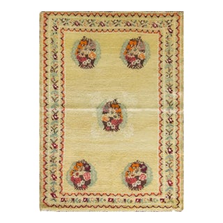 Antique Turkish Oushak Rug With Floral Bouquet Medallions, Circa 1900–1920 For Sale