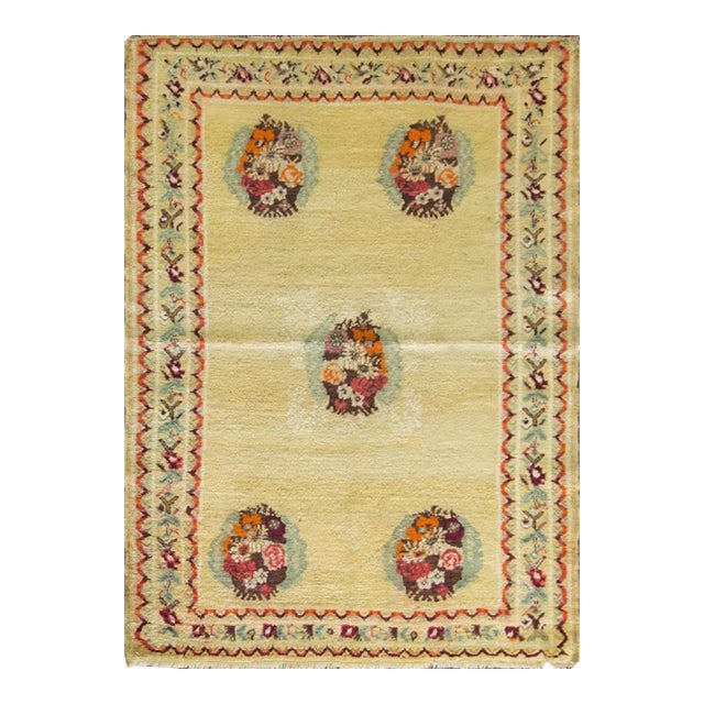 Antique Turkish Oushak Rug With Floral Bouquet Medallions, Circa 1900–1920 For Sale