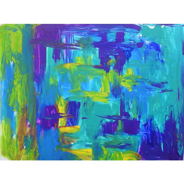 1990s Turquoise & Purple Abstract Painting For Sale