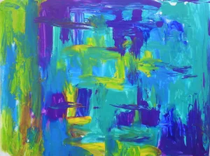 1990s Turquoise & Purple Abstract Painting