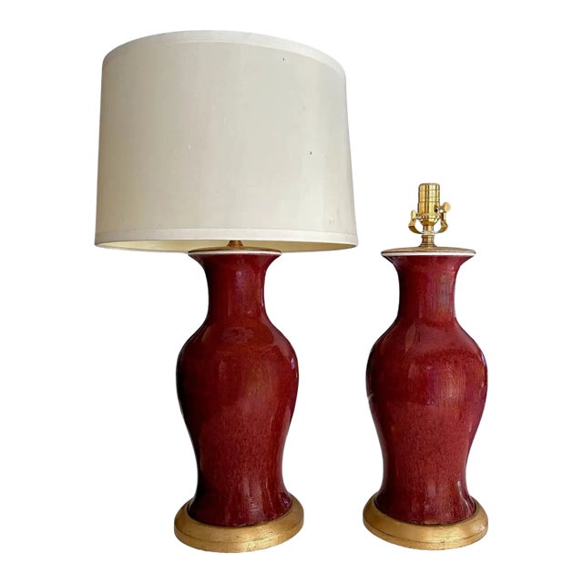 Pair 19th Century Chinese Flambe Oxblood Porcelain Table Lamps For Sale