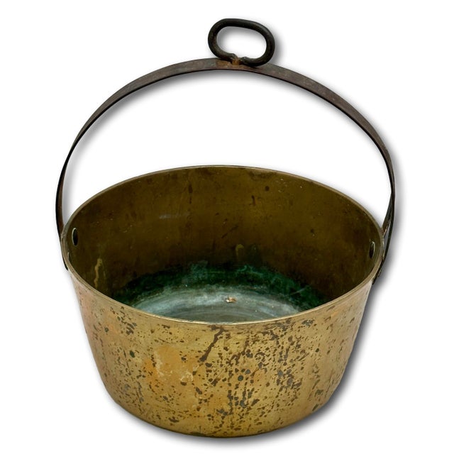 Unusual Mid 1800s Antique Heavy Brass & Hand Wrought Iron Fireplace Hearth Hanging Cooking Pot For Sale - Image 15 of 18