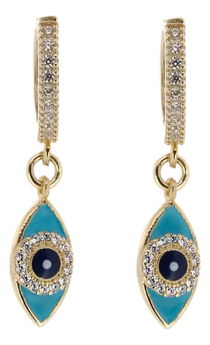 Turquoise Sparkly Evil Eye Gold Plated Earrings, A Pair