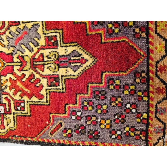 Textile Vintage Turkish Tribal Prayer Rug, Handwoven Wool Pile, Red Medallion, 2' x 3' For Sale - Image 7 of 12
