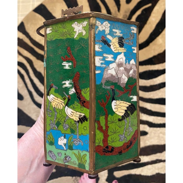 Metal 1930s Chinese Cloisonné Green With Flowers and Birds Teapot For Sale - Image 7 of 13